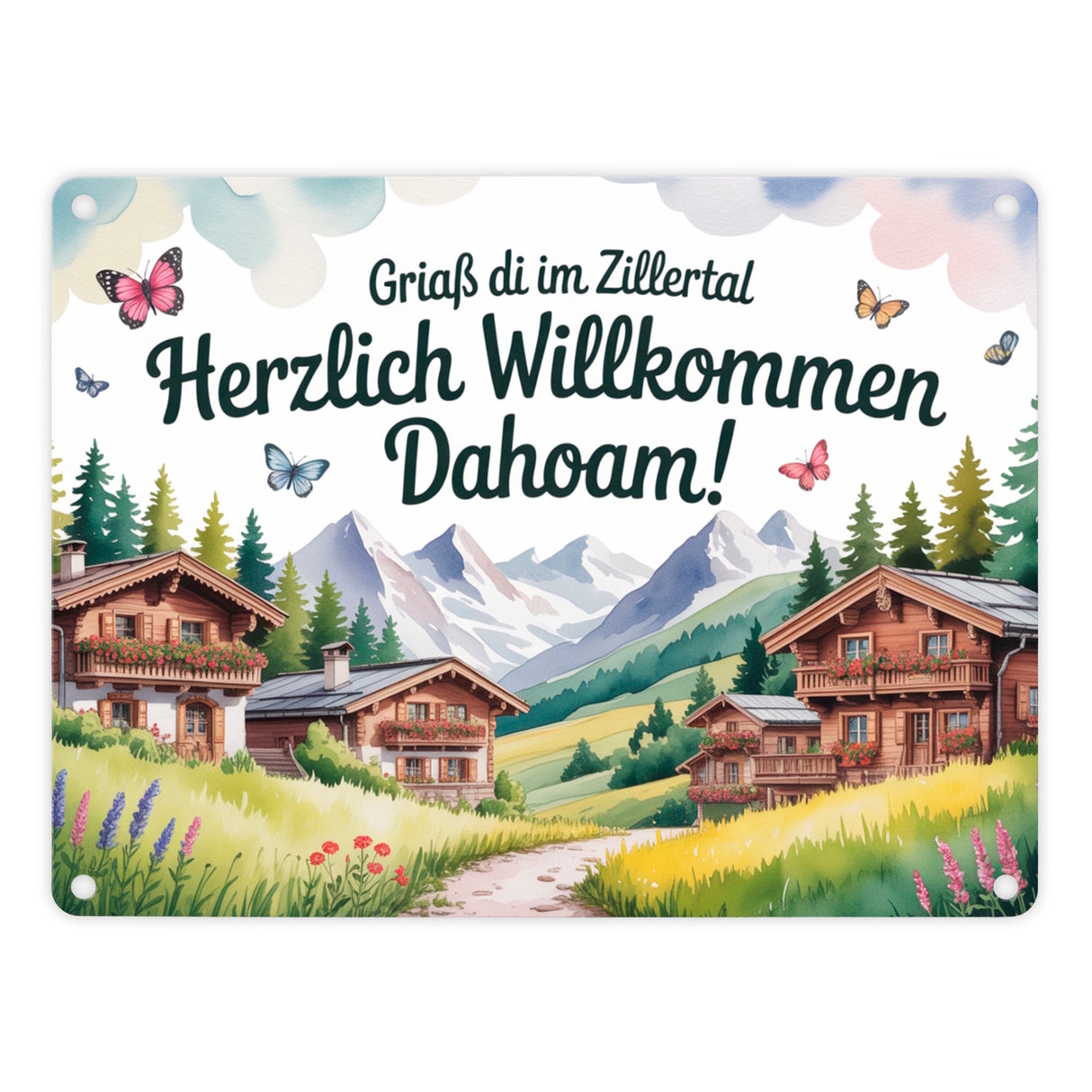 Griaß di im Zillertal Metallschild in 15x20 cm Tiroler Chalets