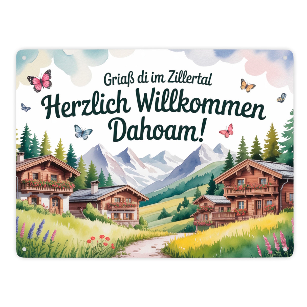 Griaß di im Zillertal Metallschild in 15x20 cm Tiroler Chalets