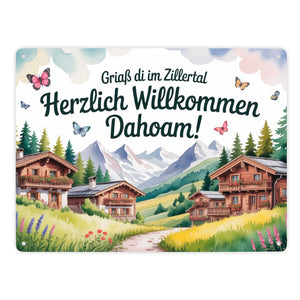 Griaß di im Zillertal Metallschild in 15x20 cm Tiroler Chalets
