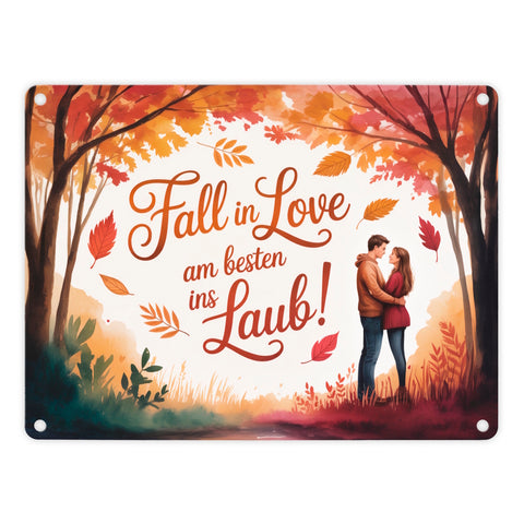 Fall in Love Laub Herbstszene Spruch Souvenir Magnet Metallschild