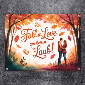 Fall in Love Laub Herbstszene Spruch Souvenir Magnet Metallschild