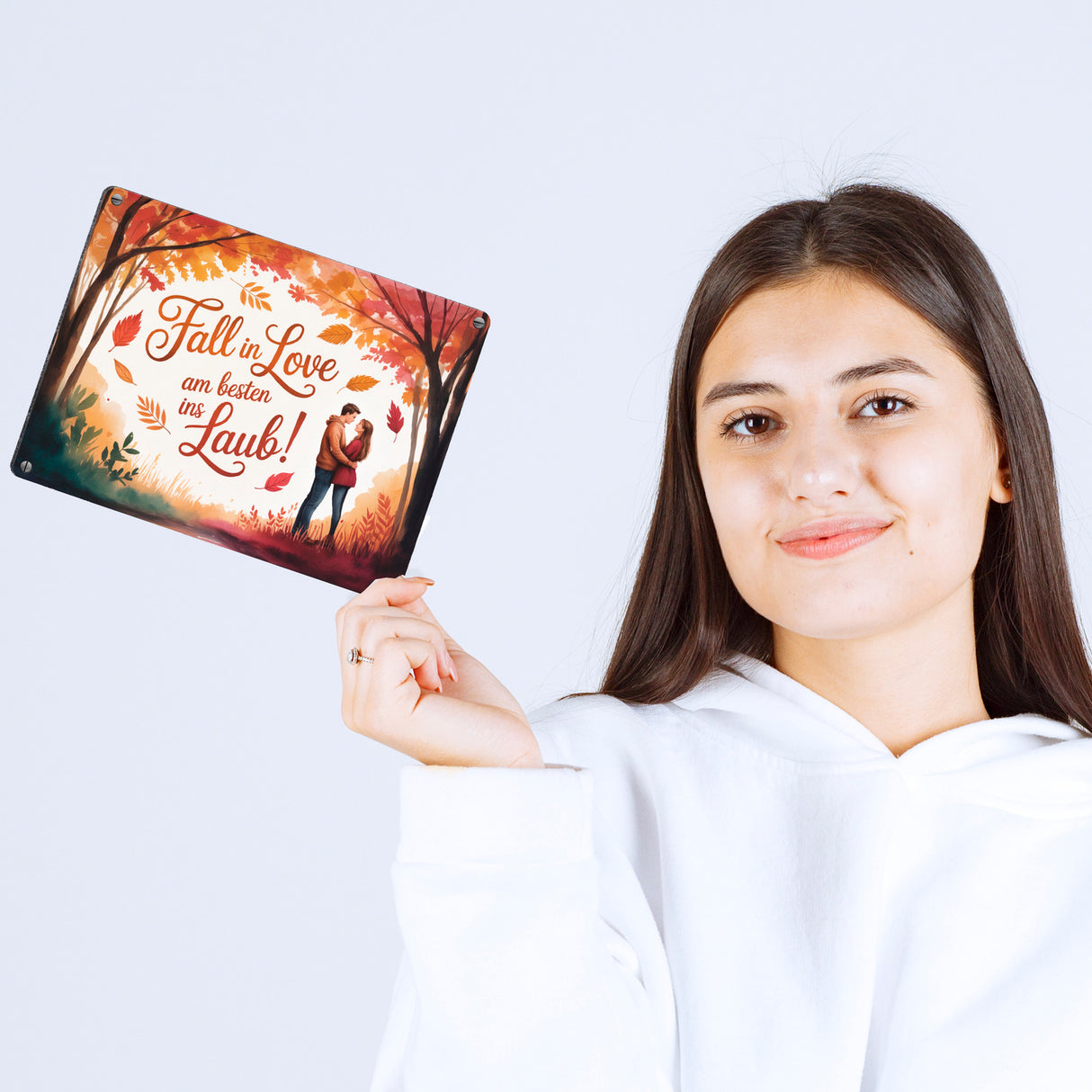 Fall in Love Laub Herbstszene Spruch Souvenir Magnet Metallschild