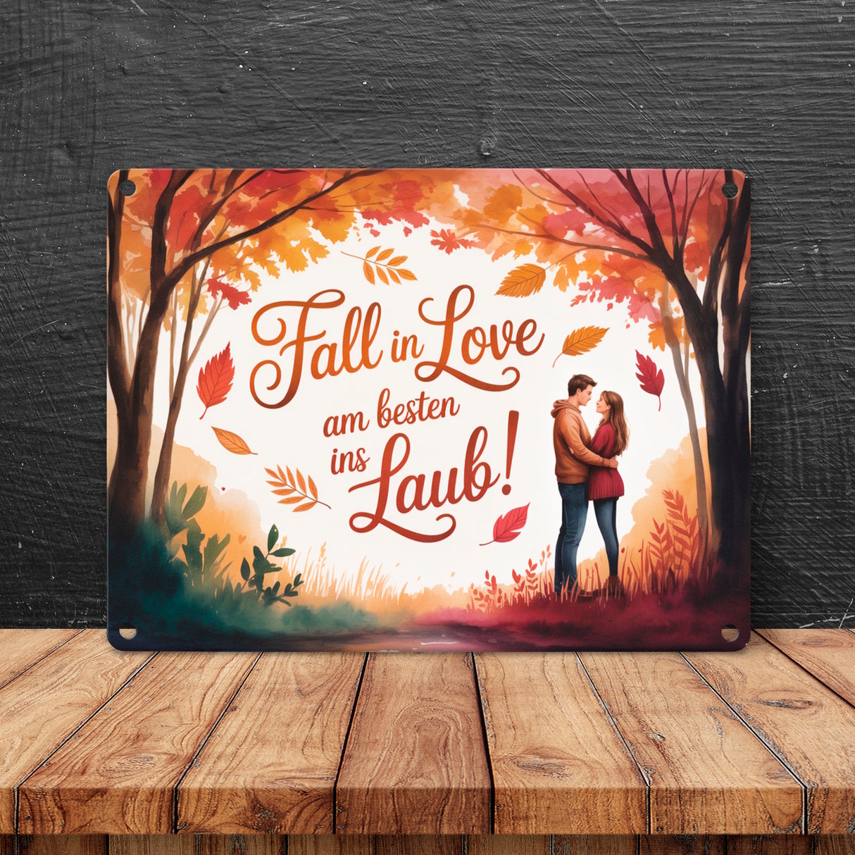 Fall in Love Laub Herbstszene Spruch Souvenir Magnet Metallschild