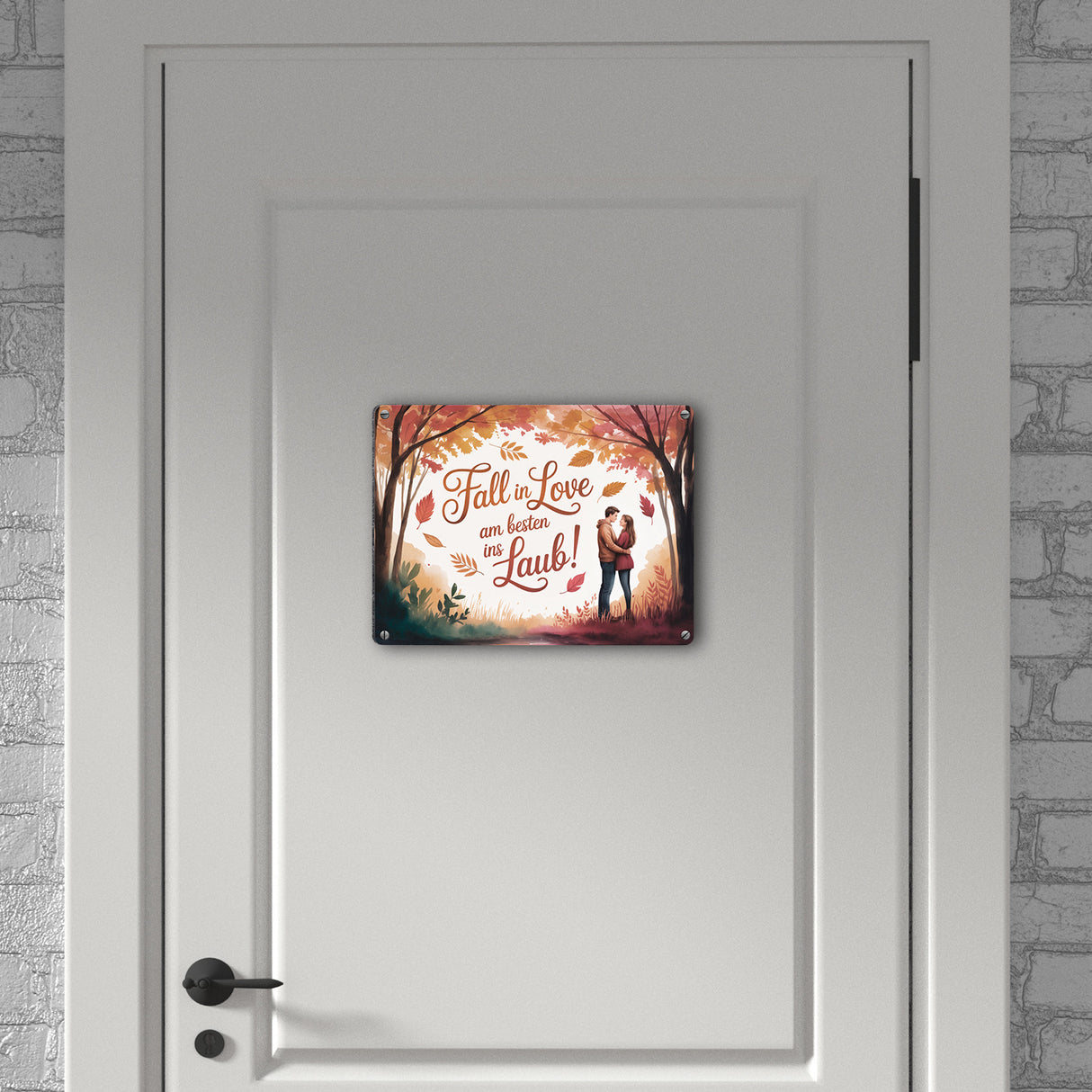 Fall in Love Laub Herbstszene Spruch Souvenir Magnet Metallschild