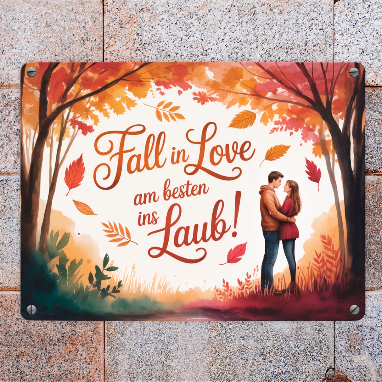 Fall in Love Laub Herbstszene Spruch Souvenir Magnet Metallschild
