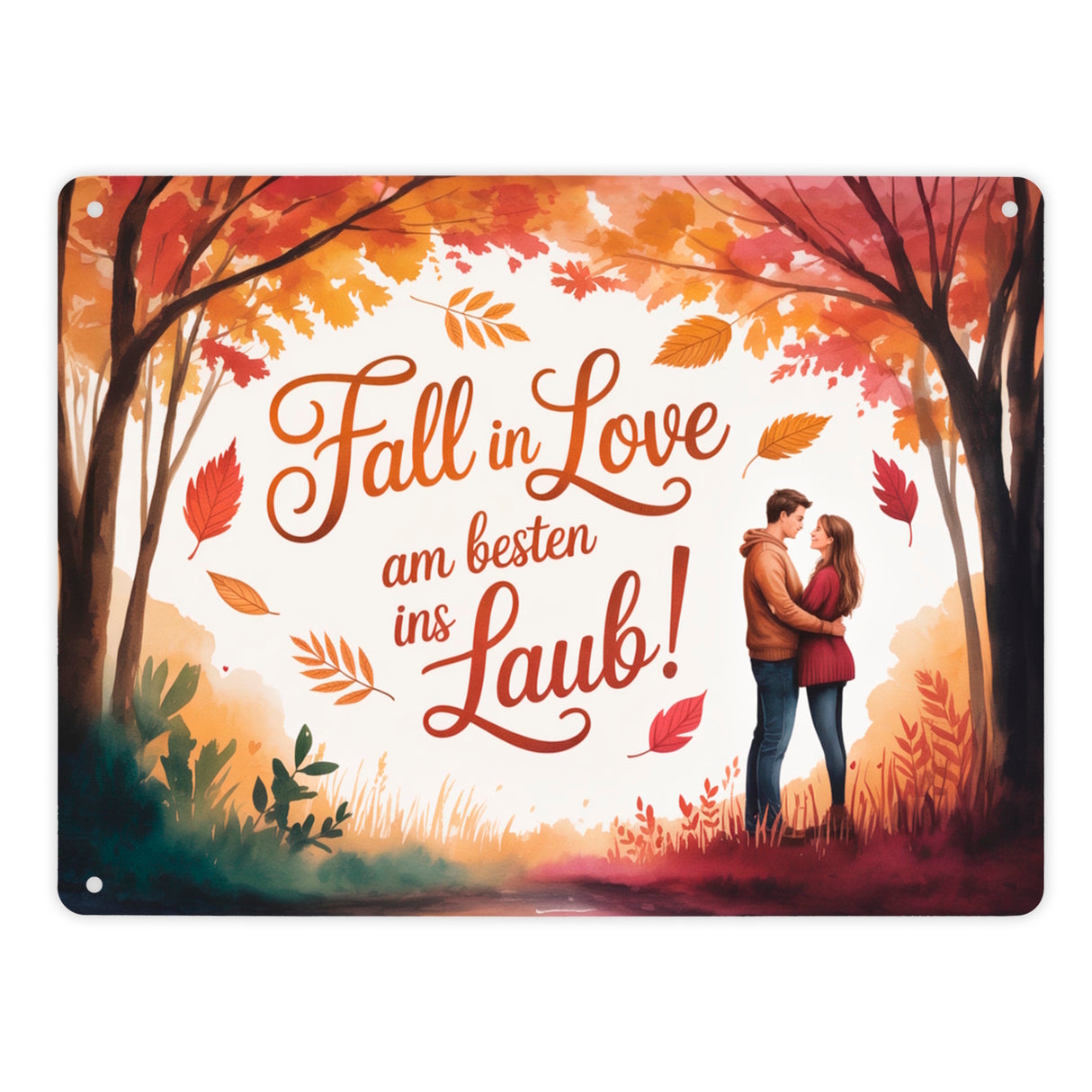 Fall in Love Laub Herbstszene Spruch Souvenir Magnet Metallschild