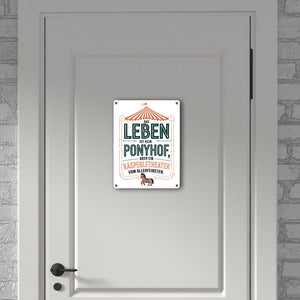 Das Leben ist kein Ponyhof sonder ein Kasperletheater Metallschild in 15x20 cm Cartoon Pferd