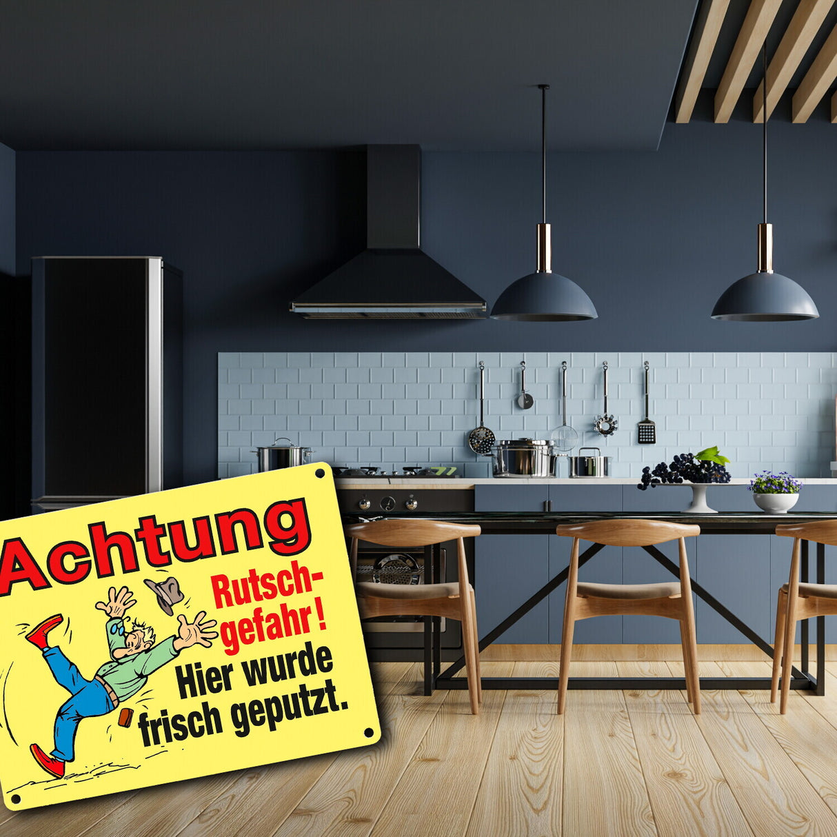 Rutschiger Boden Metallschild in 15x20 cm mit Spruch: Rutschgefahr! Frisch geputzt
