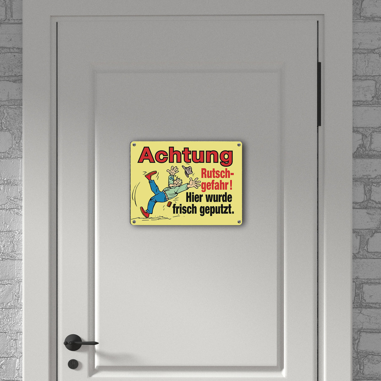 Rutschiger Boden Metallschild in 15x20 cm mit Spruch: Rutschgefahr! Frisch geputzt