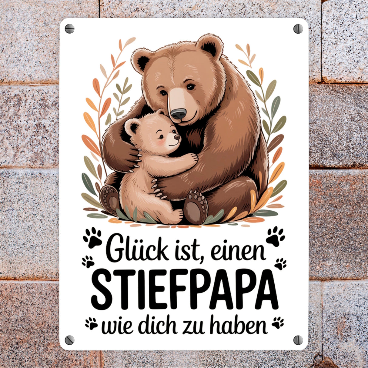 Glück ist einen Stiefpapa wie dich zu haben Bärenumarmung Metallschild in 15x20 cm Vatertag