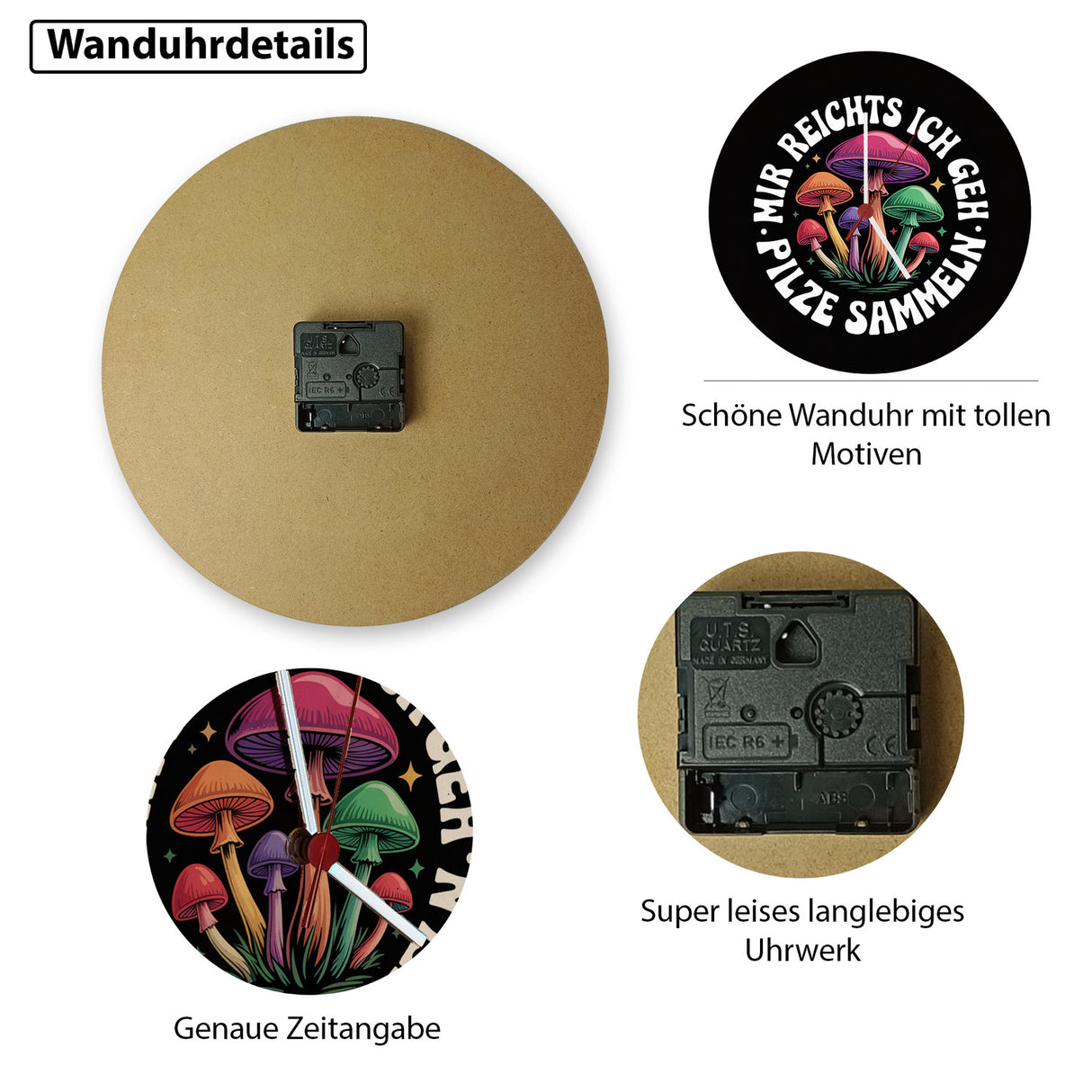 Pilzsammler Wanduhr - Mir reichts, ich geh Pilze sammeln