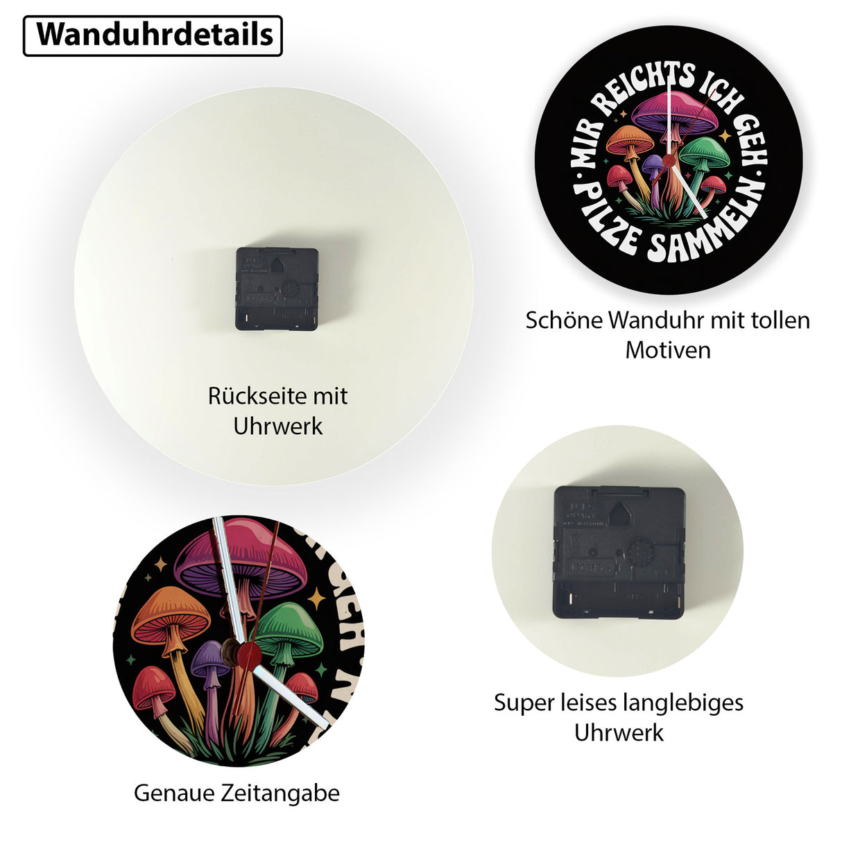 Pilzsammler Wanduhr - Mir reichts, ich geh Pilze sammeln