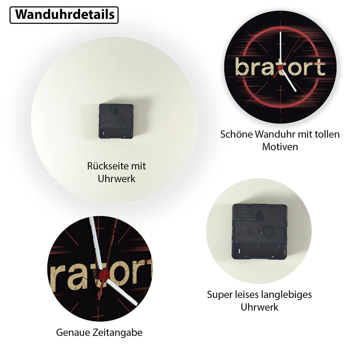 bratort Fadenkreuz Wanduhr für Hobbyköche und Tatort-Fans