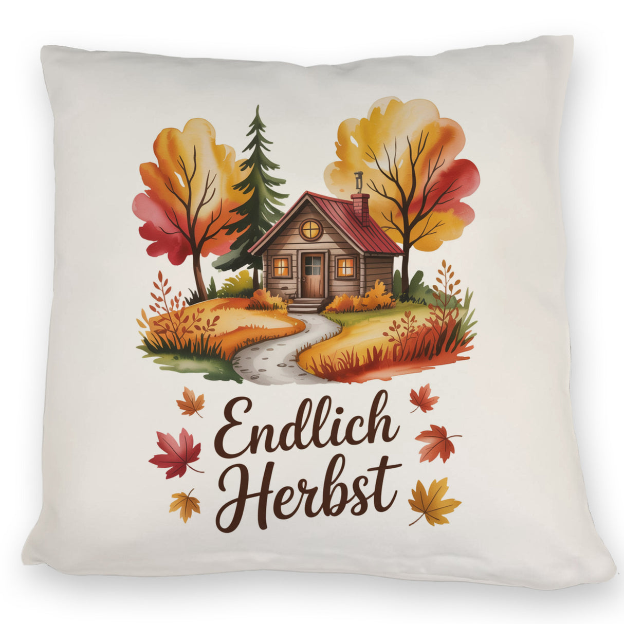 Aquarell Hütte im Herbst Kissen - Endlich Herbst