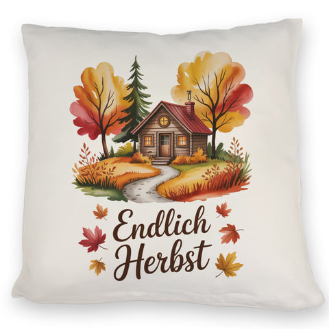 Aquarell Hütte im Herbst Kissen - Endlich Herbst