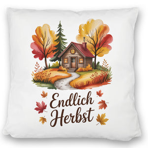 Aquarell Hütte im Herbst Kissen - Endlich Herbst
