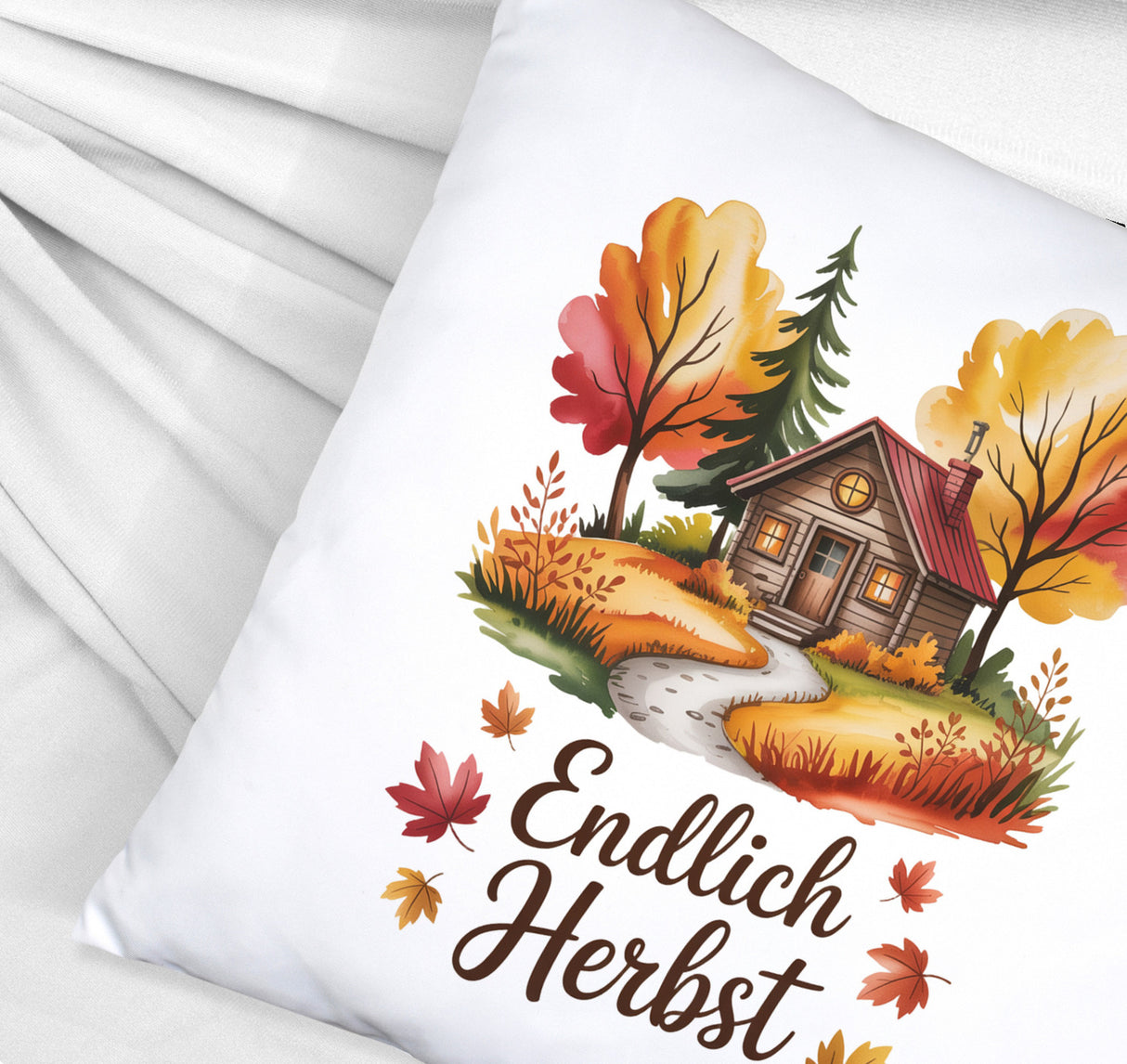 Aquarell Hütte im Herbst Kissen - Endlich Herbst