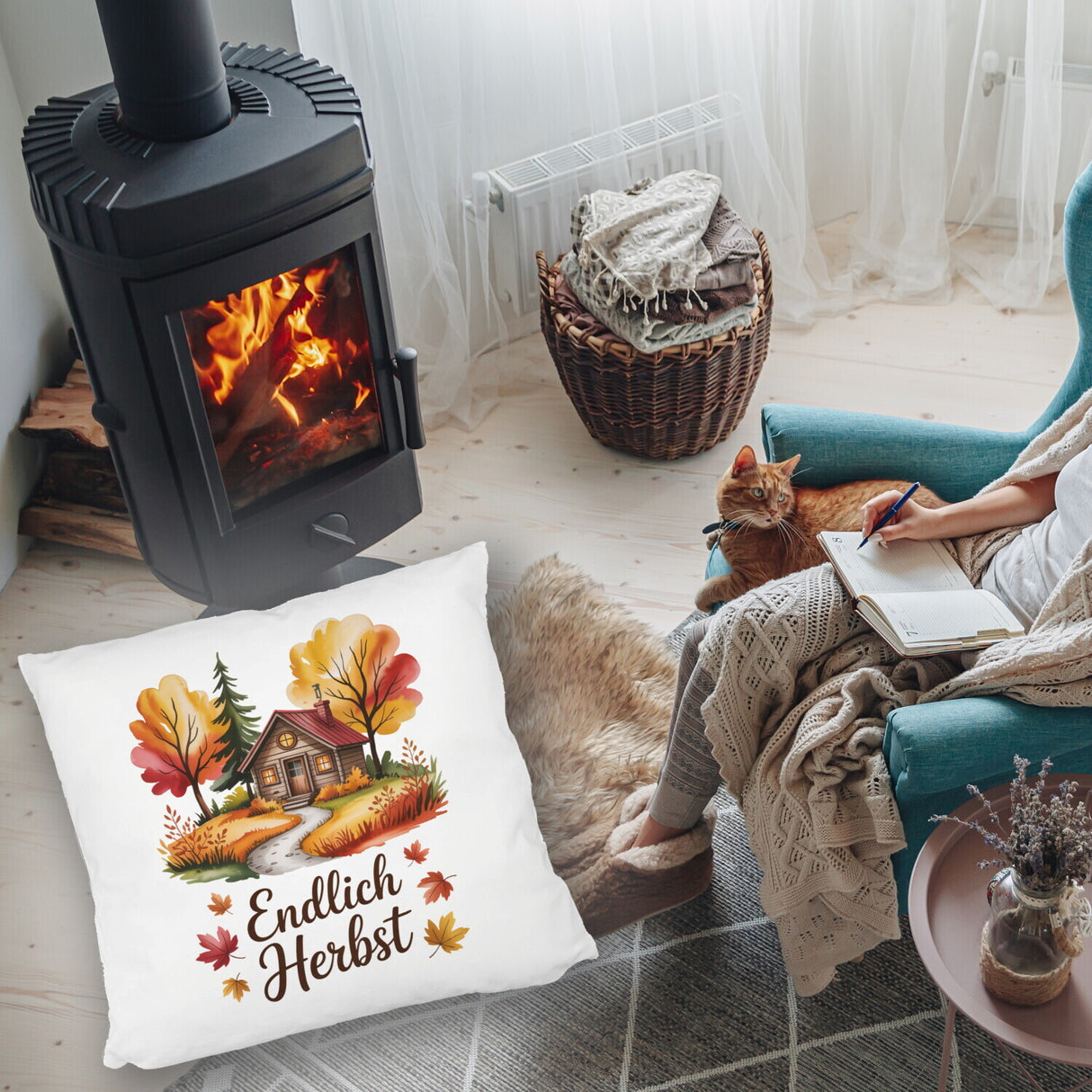 Aquarell Hütte im Herbst Kissen - Endlich Herbst