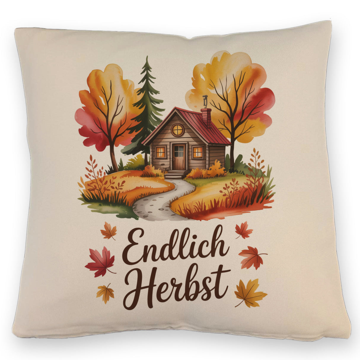 Aquarell Hütte im Herbst Kissen - Endlich Herbst
