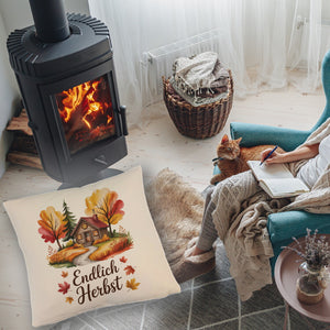 Aquarell Hütte im Herbst Kissen - Endlich Herbst