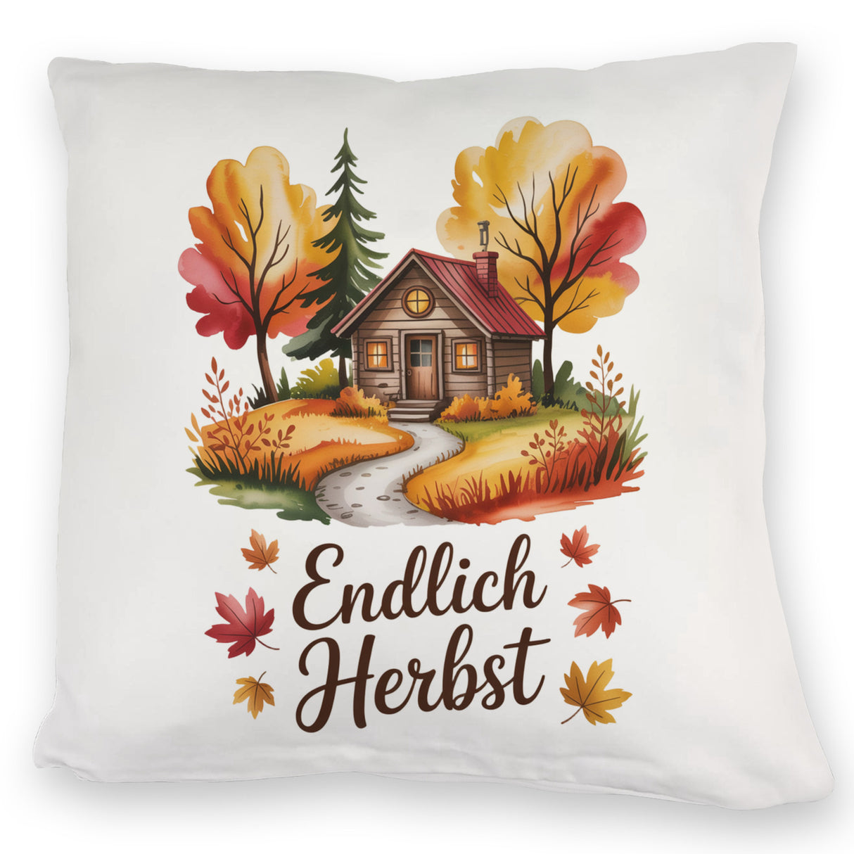 Aquarell Hütte im Herbst Kissen - Endlich Herbst