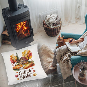Aquarell Hütte im Herbst Kissen - Endlich Herbst