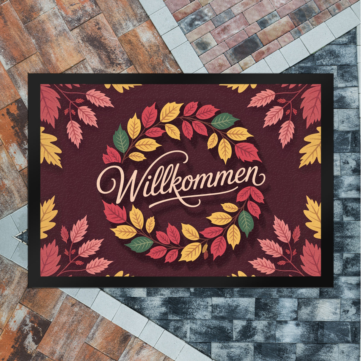 Willkommen Herbstlaub Kranz Fußmatte in 35x50 cm