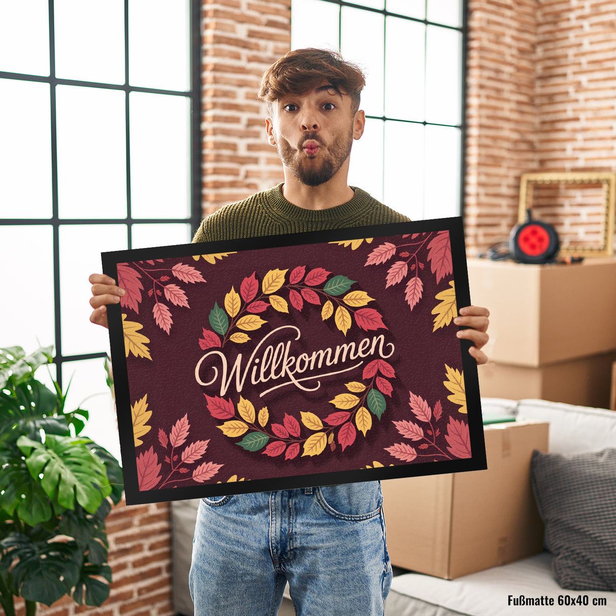 Willkommen Herbstlaub Kranz Fußmatte in 35x50 cm