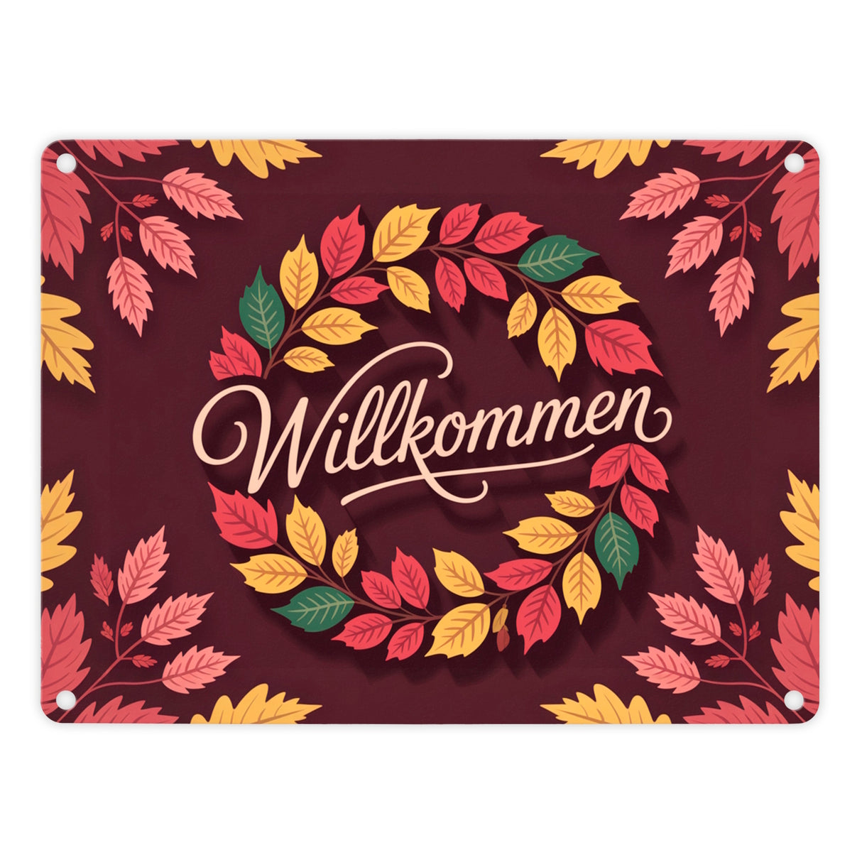Willkommen Herbstlaub Kranz Metallschild in 15x20 cm