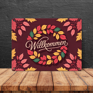 Willkommen Herbstlaub Kranz Metallschild in 15x20 cm