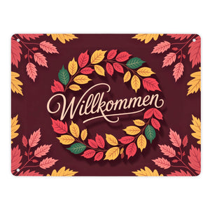 Willkommen Herbstlaub Kranz Metallschild in 15x20 cm