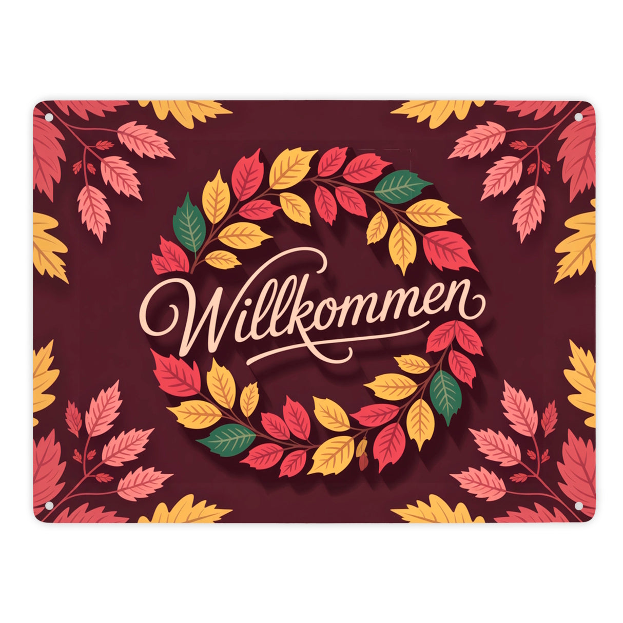 Willkommen Herbstlaub Kranz Metallschild in 15x20 cm