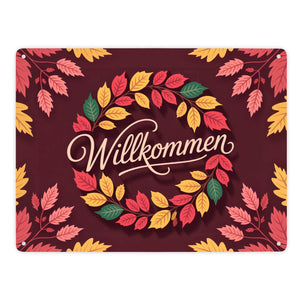 Willkommen Herbstlaub Kranz Metallschild in 15x20 cm
