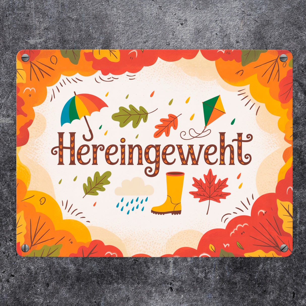 Hereingeweht Metallschild in 15x20 cm mit Herbstmotiven