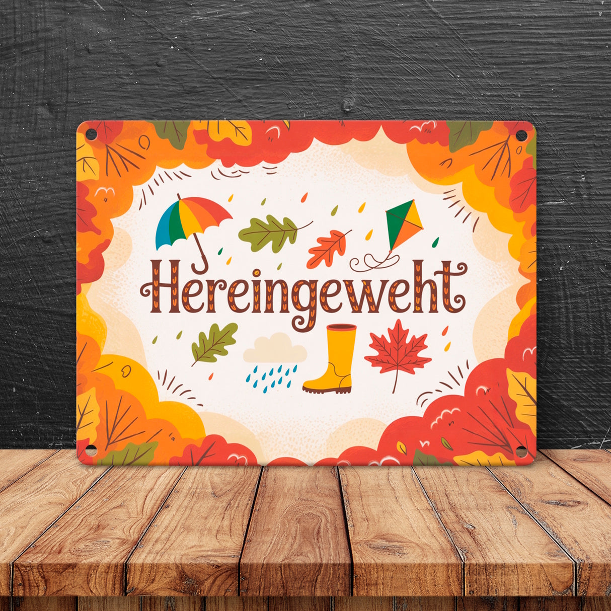 Hereingeweht Metallschild in 15x20 cm mit Herbstmotiven