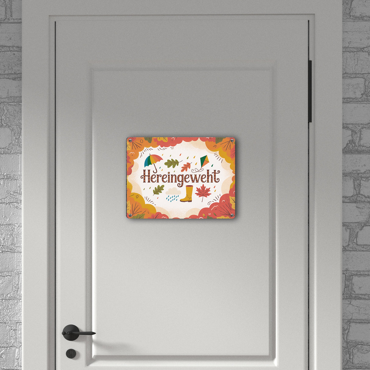 Hereingeweht Metallschild in 15x20 cm mit Herbstmotiven