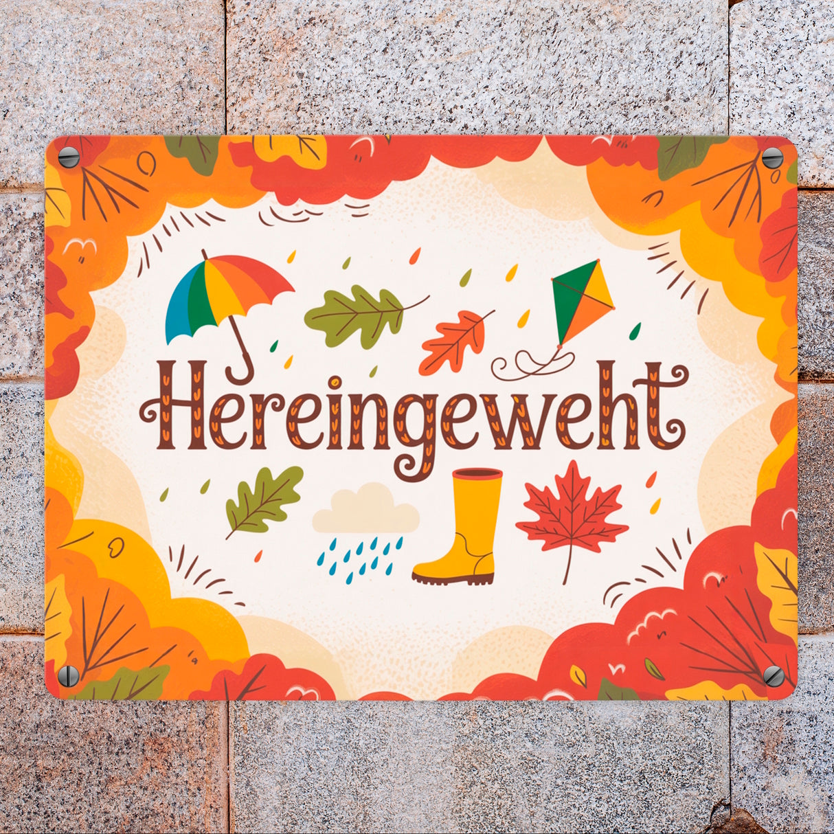Hereingeweht Metallschild in 15x20 cm mit Herbstmotiven