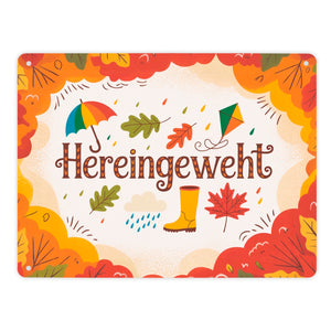 Hereingeweht Metallschild in 15x20 cm mit Herbstmotiven