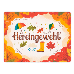 Hereingeweht Metallschild in 15x20 cm mit Herbstmotiven