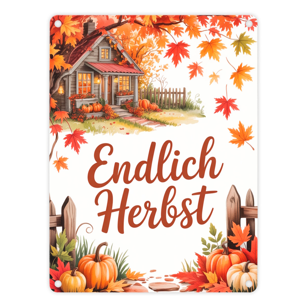Herbstlandschaft Metallschild in 15x20 cm - Endlich Herbst
