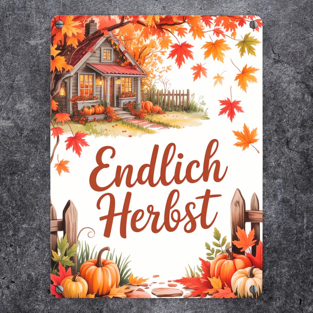 Herbstlandschaft Metallschild in 15x20 cm - Endlich Herbst