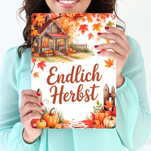 Herbstlandschaft Metallschild in 15x20 cm - Endlich Herbst