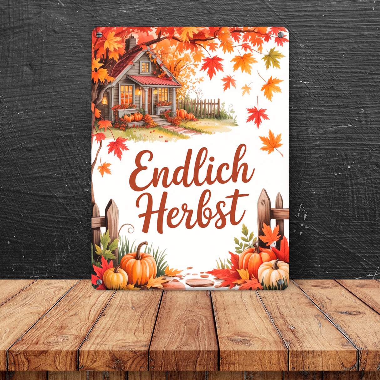 Herbstlandschaft Metallschild in 15x20 cm - Endlich Herbst
