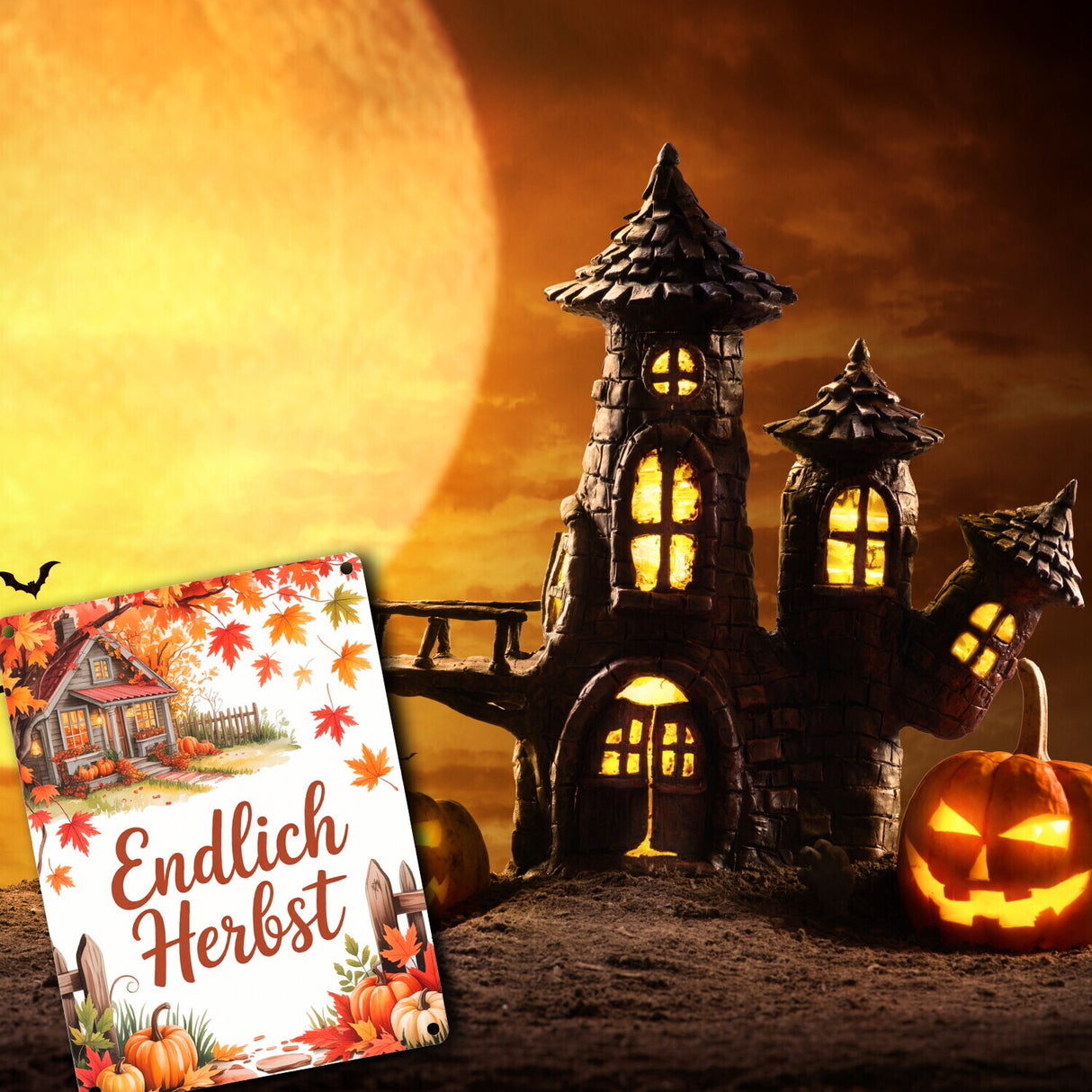 Herbstlandschaft Metallschild in 15x20 cm - Endlich Herbst