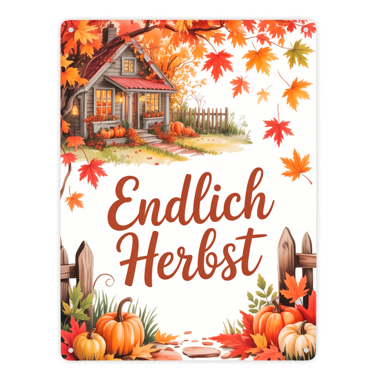 Herbstlandschaft Metallschild in 15x20 cm - Endlich Herbst