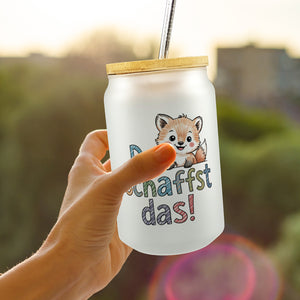 Fuchs mit Spruch Du schaffst das! Trinkglas mit Bambusdeckel