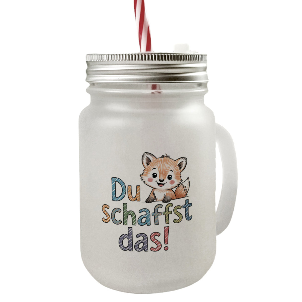Fuchs mit Spruch Du schaffst das! Trinkglas mit Bambusdeckel