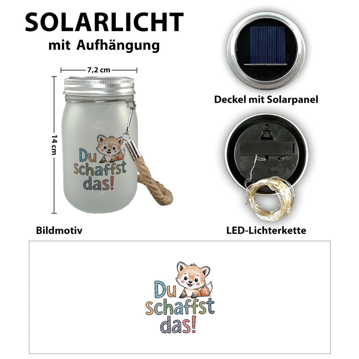 Fuchs mit Spruch Du schaffst das! Solarlicht
