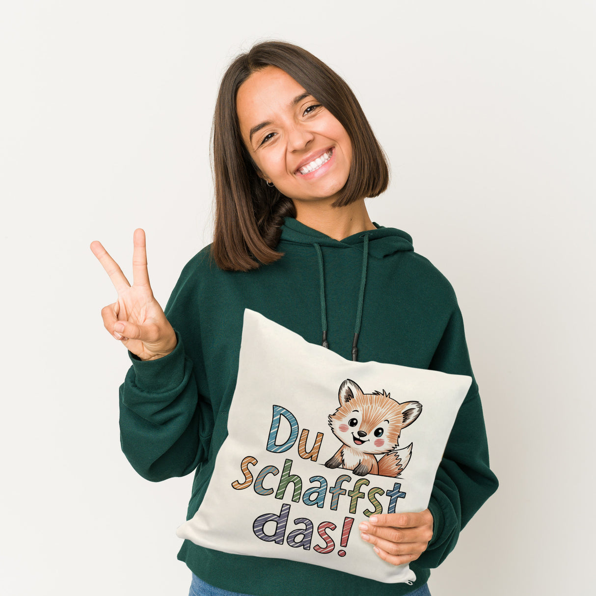 Fuchs mit Spruch Du schaffst das! Kissen