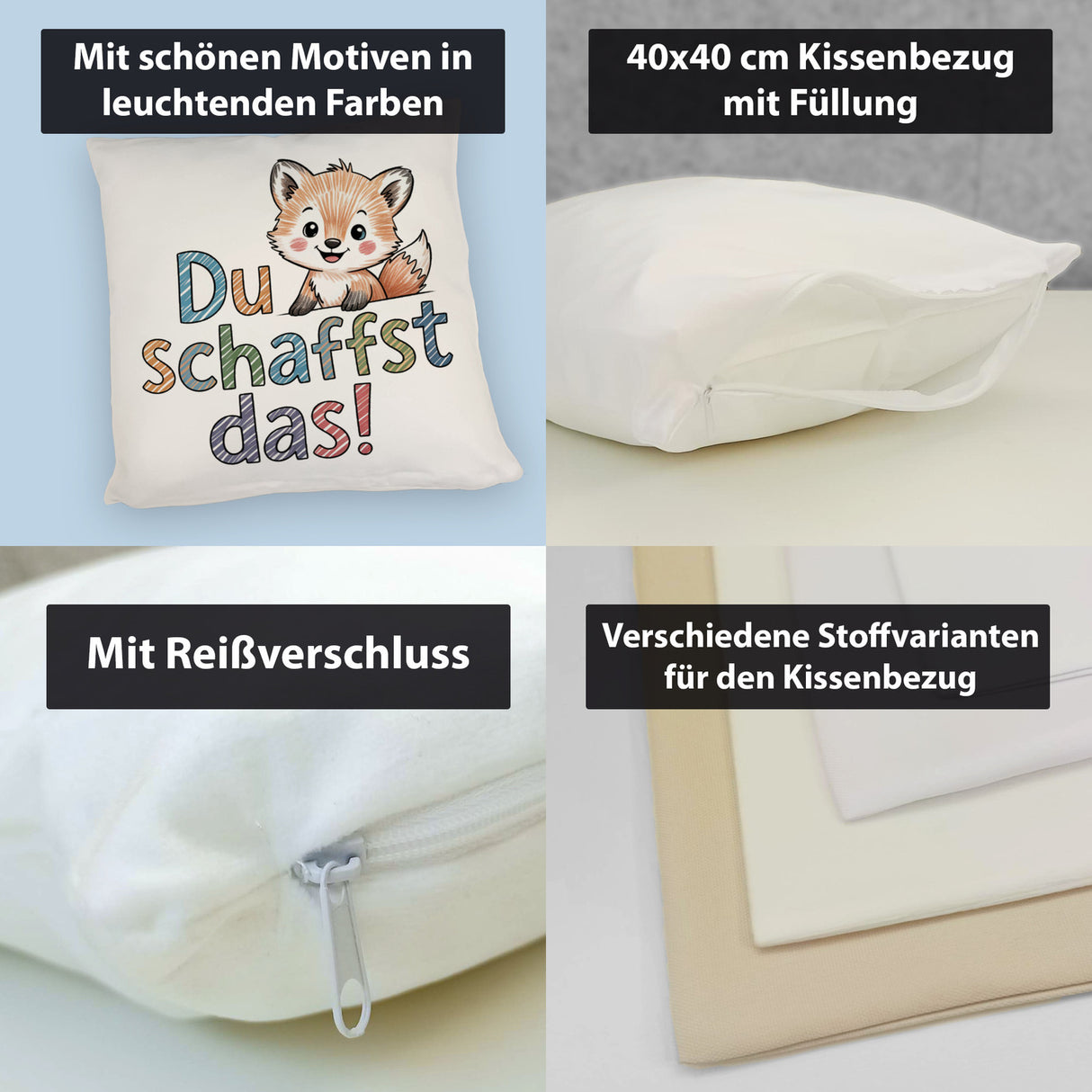 Fuchs mit Spruch Du schaffst das! Kissen